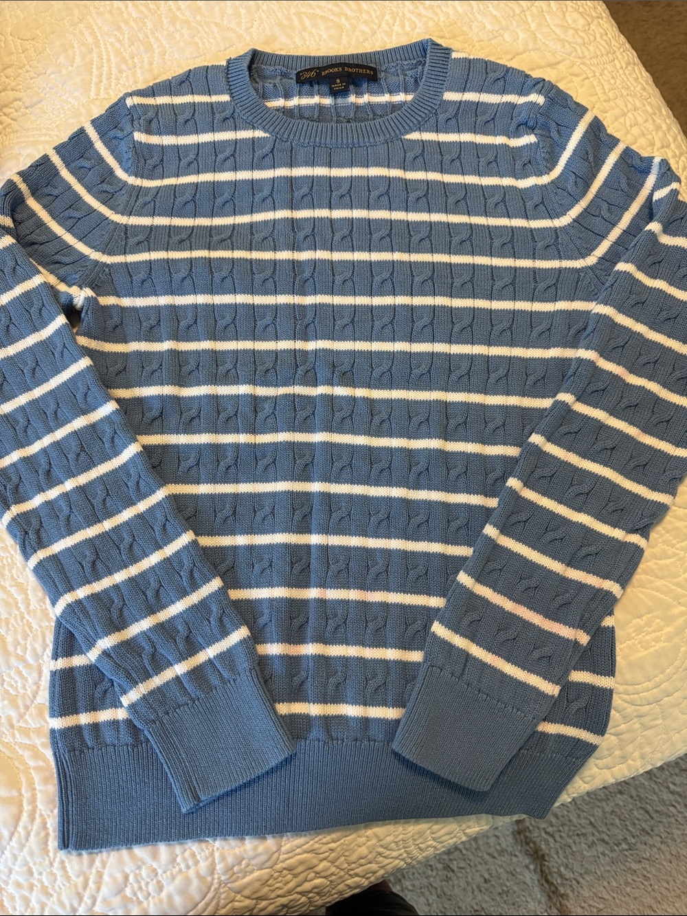 Brooks Brothers Woman’s Blue & White Striped Cable-Knit Sweater